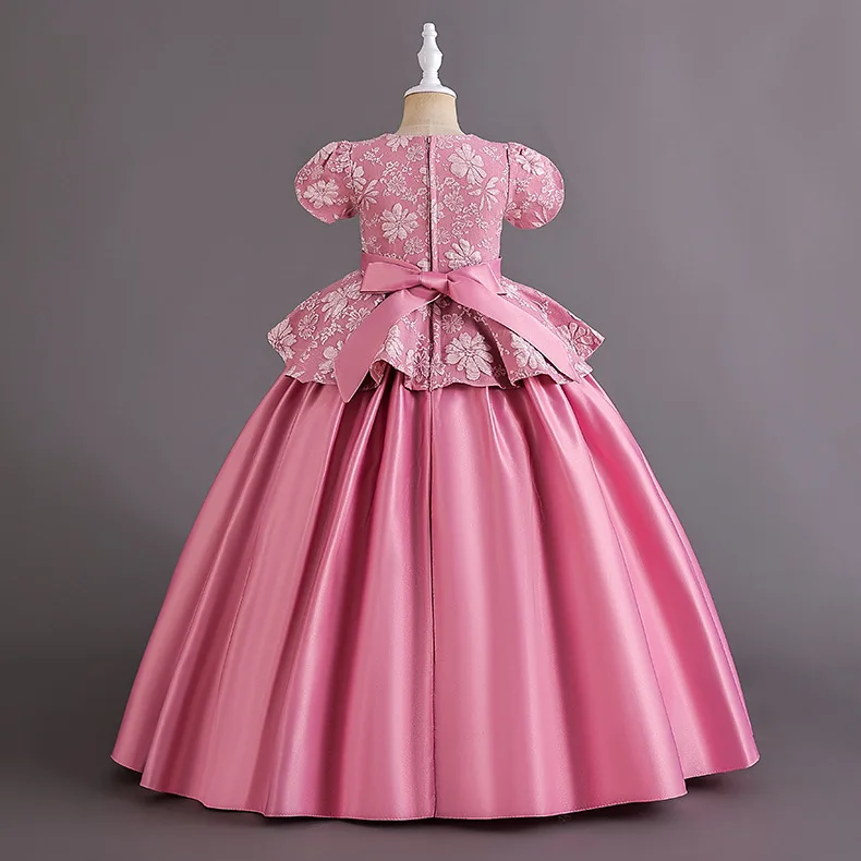 Fashion Flower Girl Dresses for Weddings Lace Short Sleeve Bow Kids Girls Party Dress Summer Girl Evening Gown 3-13 Years