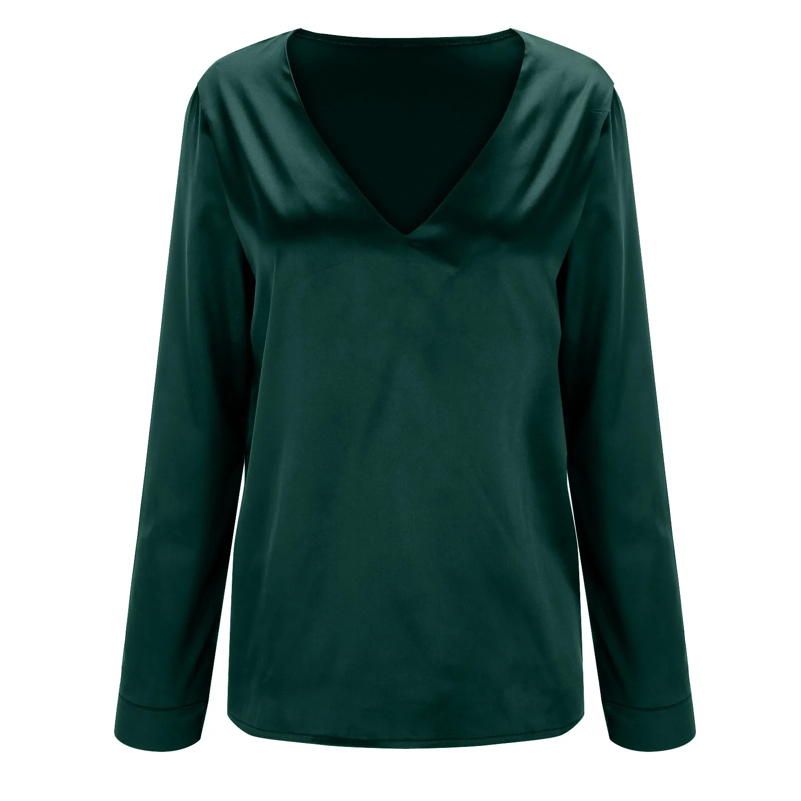 Women Elegant Blouse Long Sleeve Silk Shirt Solid Green Wine Black Top Lady Female Work Pullover Tops