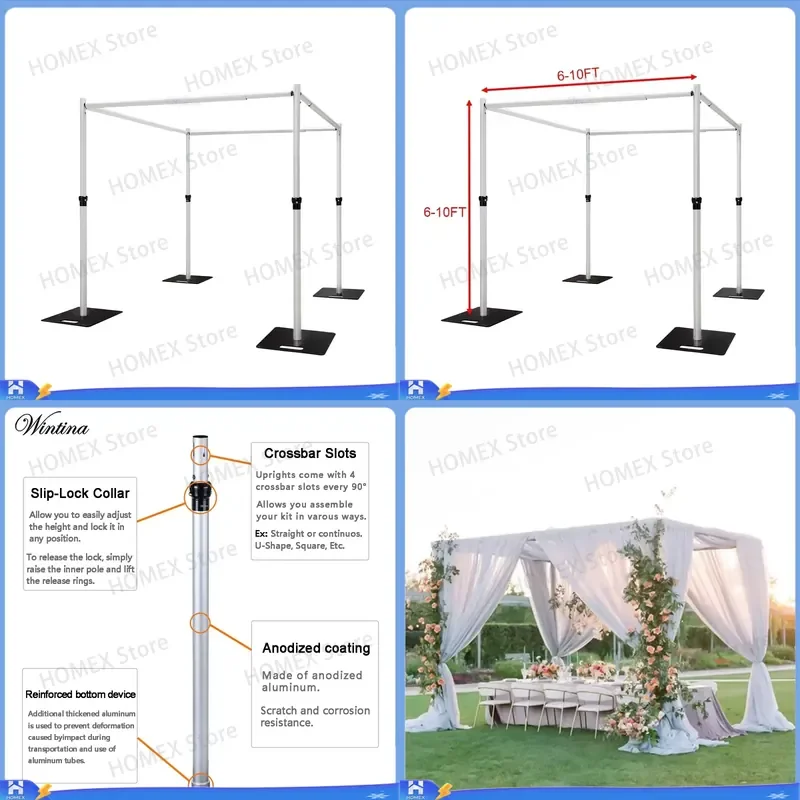 Heavy Duty Square Background Stand 10x10ft Adjustable Photo Backdrop Support System for Wedding Birthday Baby Shower Party