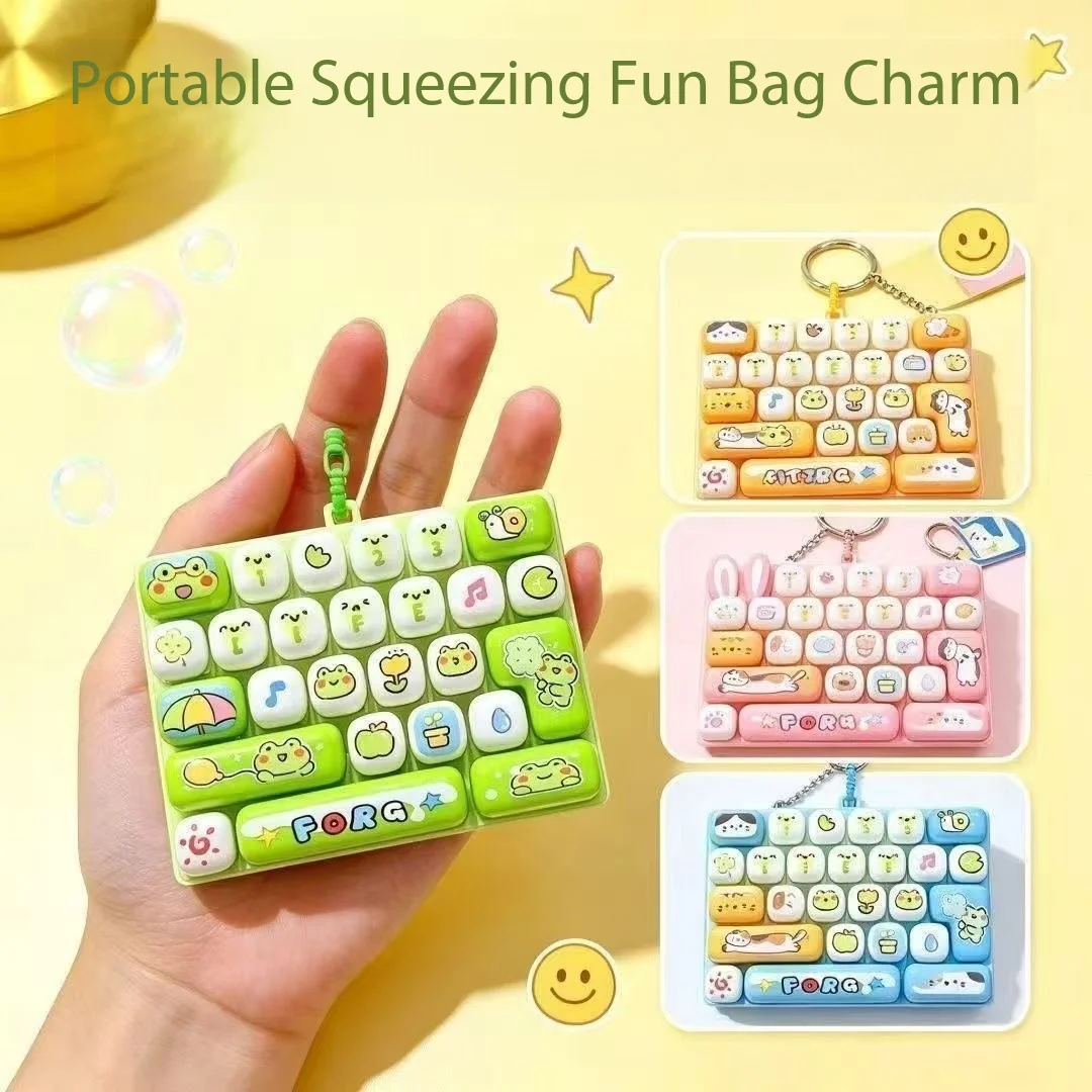 26-key Cartoon Animal Diary Stress Relief Keyboard  Keychain Backpack Pendant Fidget Keyboard Anti Stress Fun Game Charms Gift