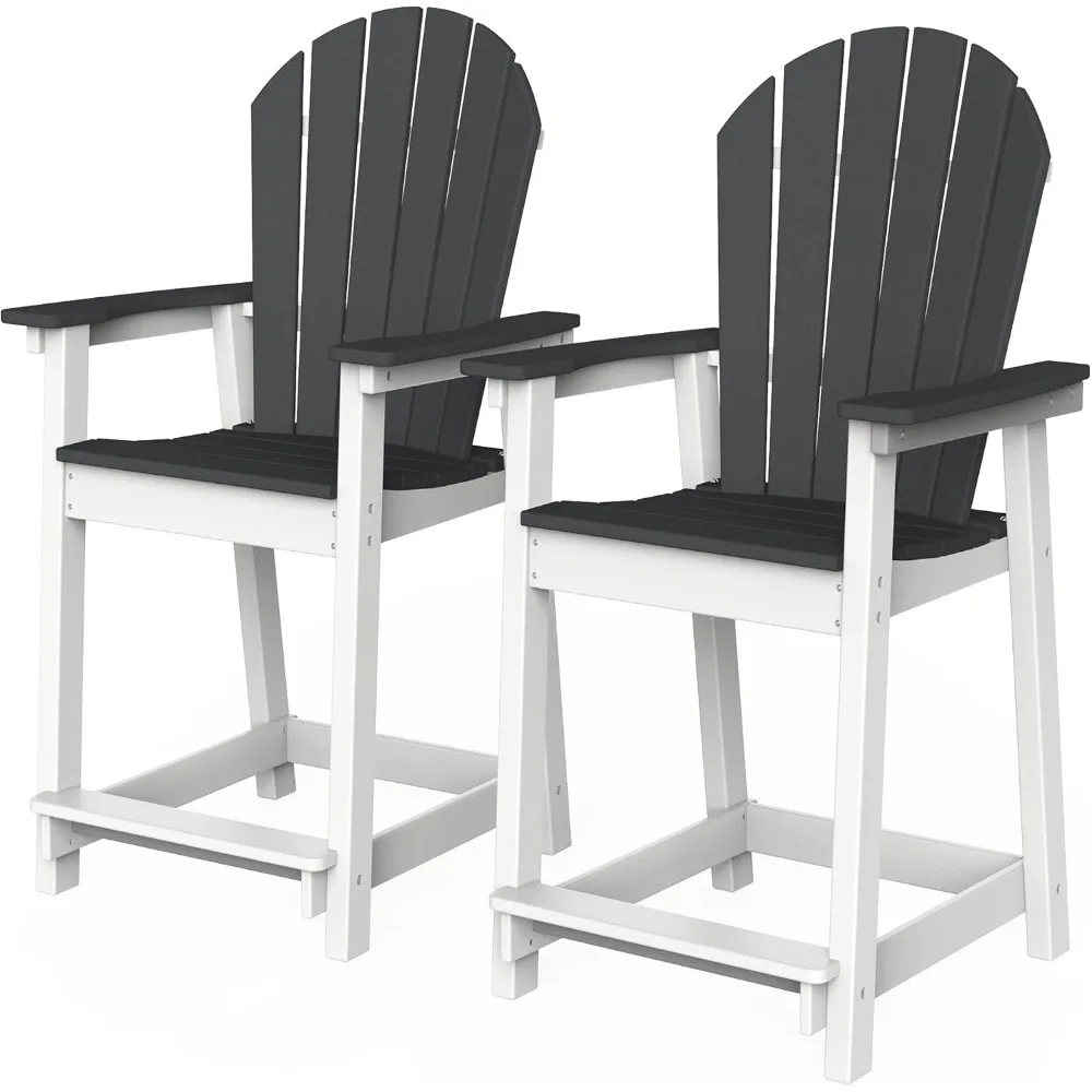 

outdoor tall adirondack chairs set of 2, patio bar stool chair with high back, 400lbs, widened arms, all-weather balcony chair