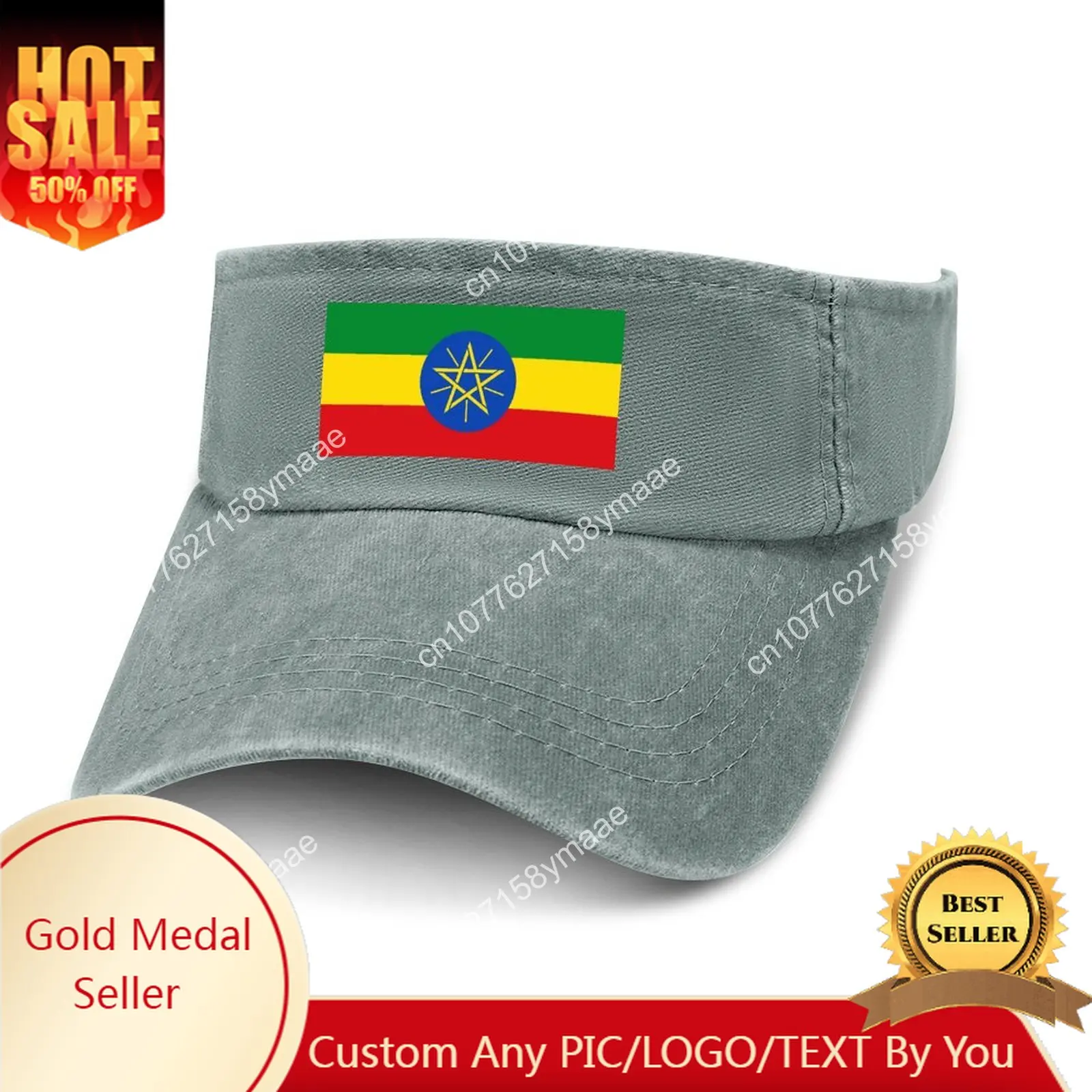 

Ethiopia Flag Sun Visor Leaky Top Cowboy Hats Mens Womens Customize Cap Sports Baseball Tennis Golf Caps Empty Open Top Hat