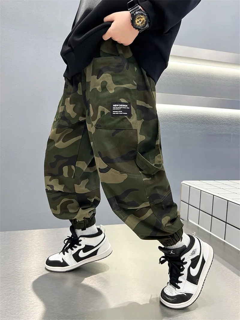 Boys Camouflage Cargo Pants Autumn Big Kids Casual Sport Pants Spring Teenage Joggers Trousers Children Streetwear Baggy Pants