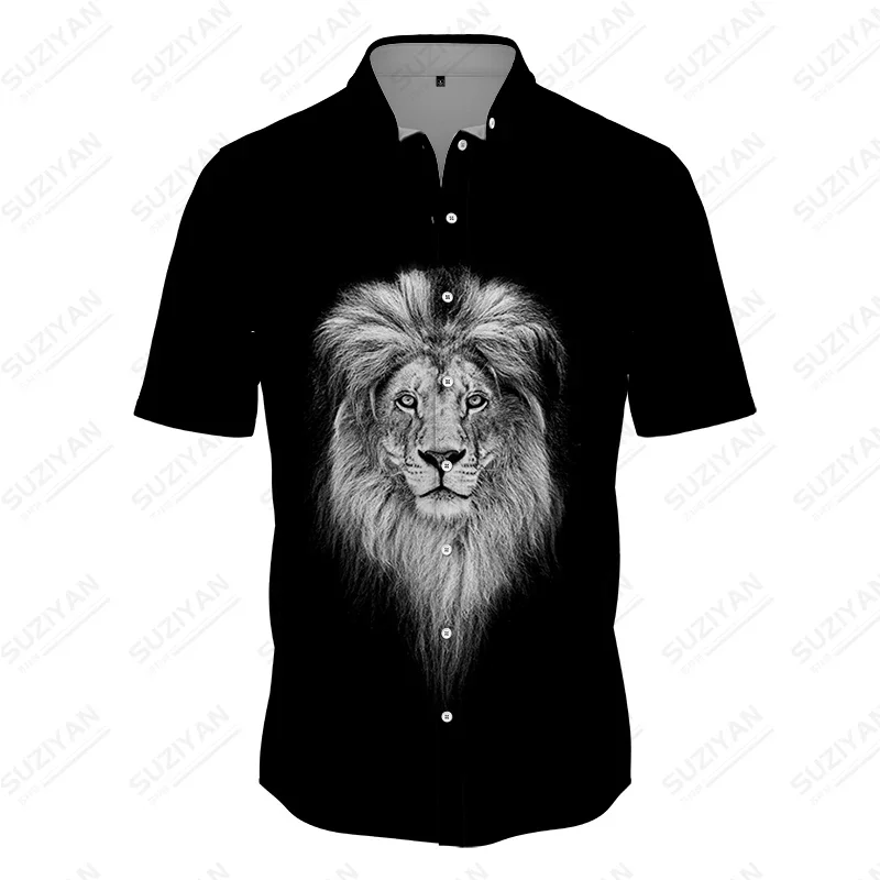 Camisa com estampa de leão 3D masculina, clássica, confortável, respirável, top Harajuku, moda verão