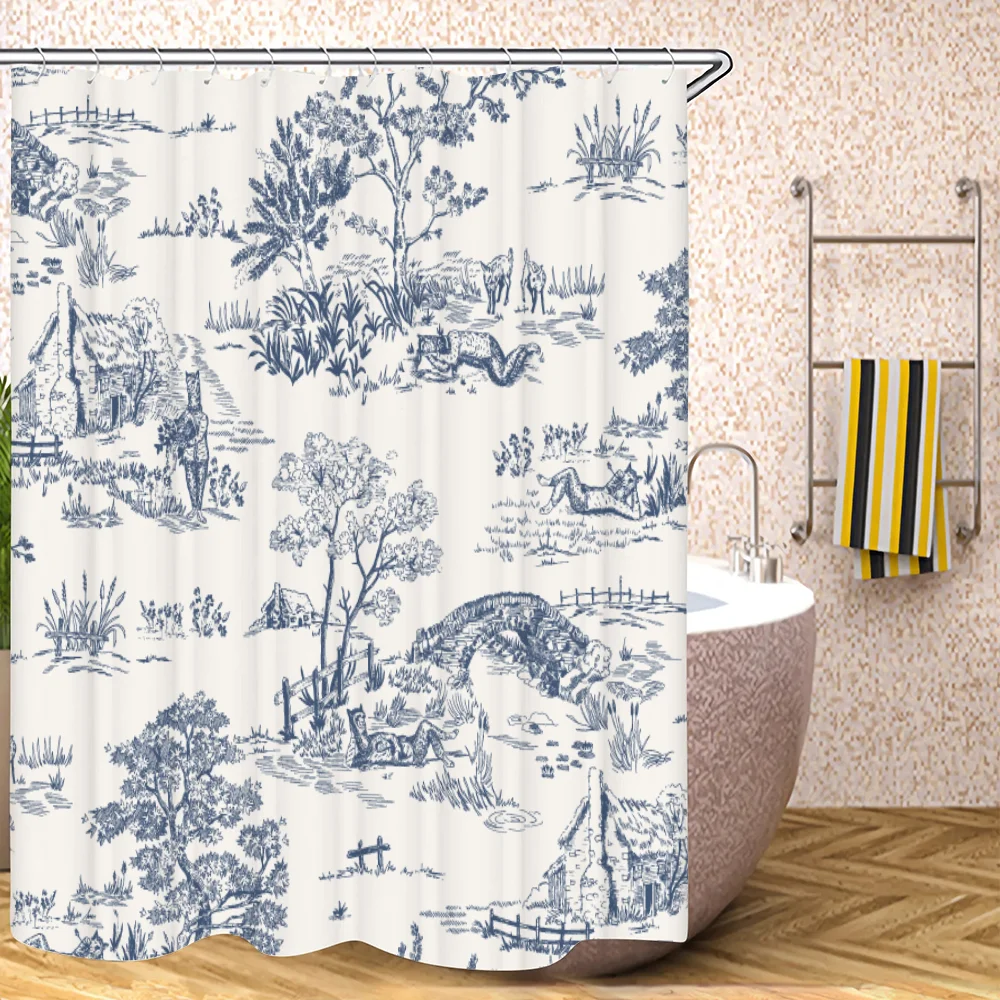 Toile De Jouy Bathroom Curtains for the Home Bath Curtain Folding Partition Shower Accessories Bedrooms Houses Rooms Quarto Set