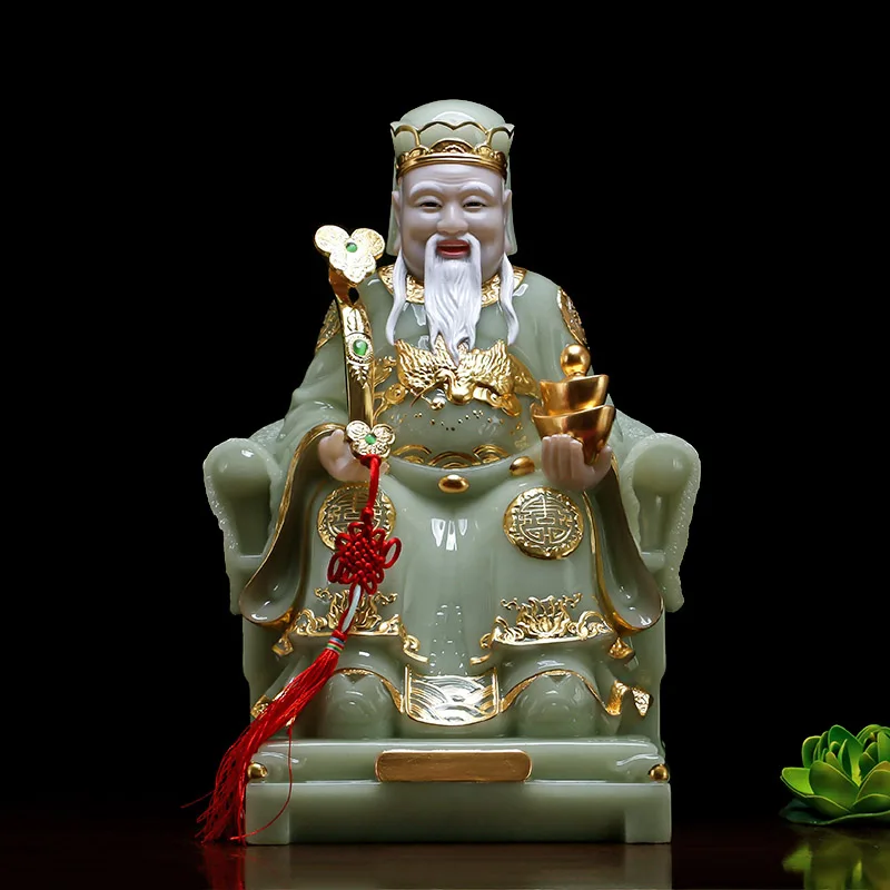 large # Southeast Asia high grade jade CAI SHEN YE  God of Wealth TU DI GONG GOD buddha statue gilding statue Family protection