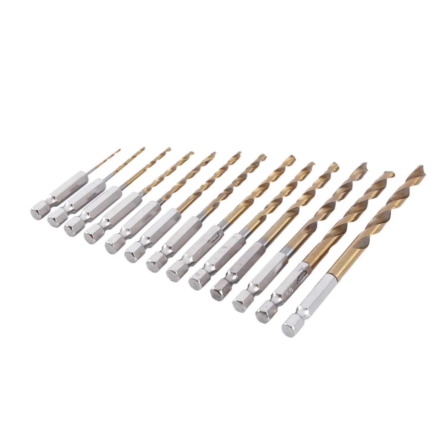 13Pc HSS Titanium Coated Drill Bit Set With 1/4inch Hex