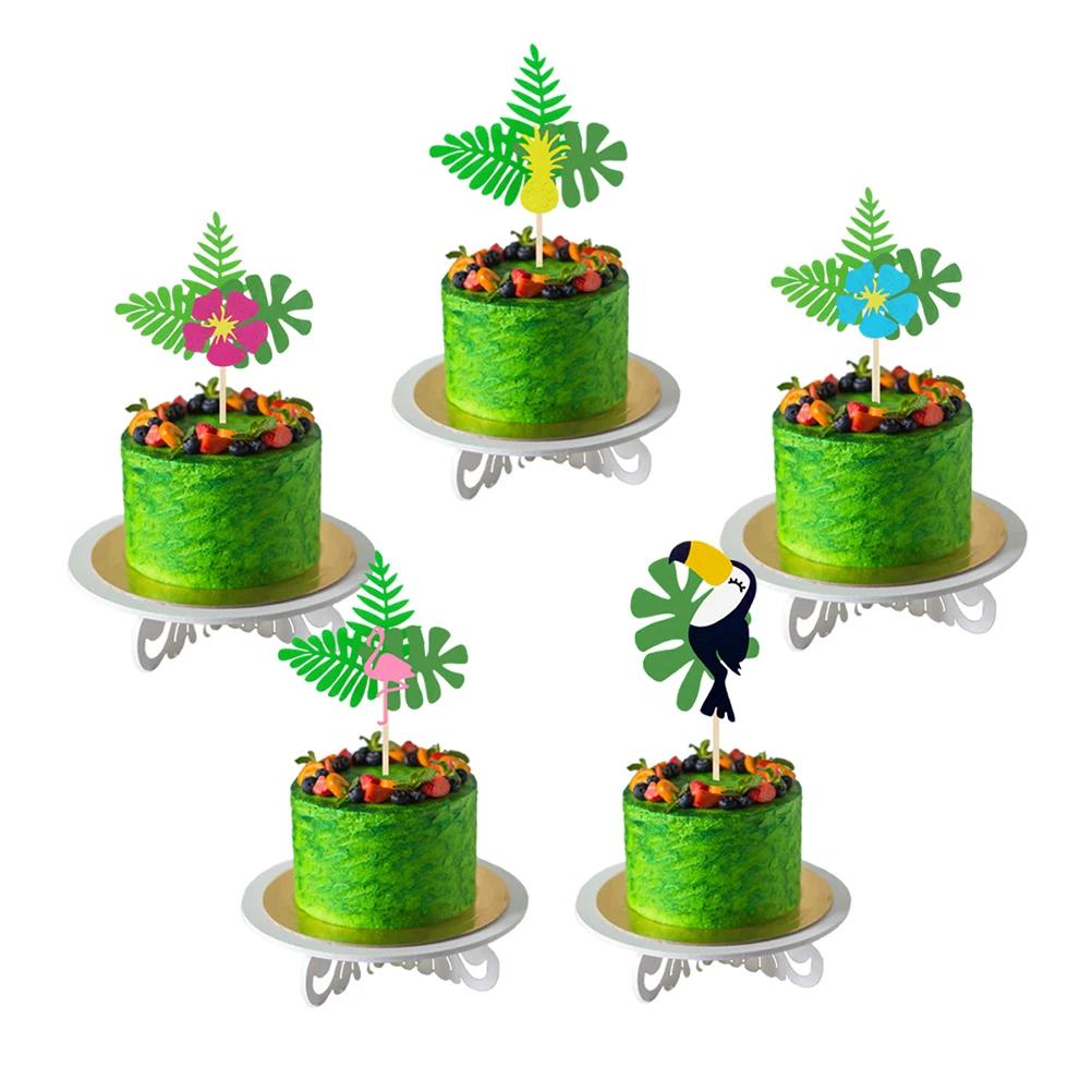 

6pcs Leaf Flamingo Cake Picks Hawaii Cupcake Toppers Non-Woven Creative Cake Decorations Summer Party Dessert Accessories For