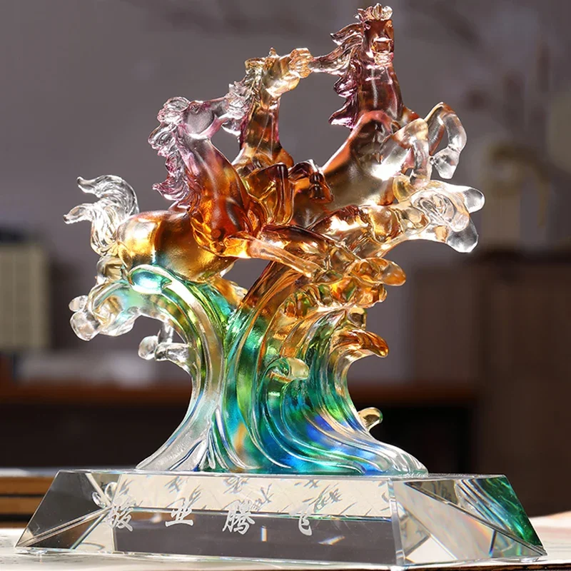 Soaring Horse Sculpture Liuli Colored Glass Home Ornaments