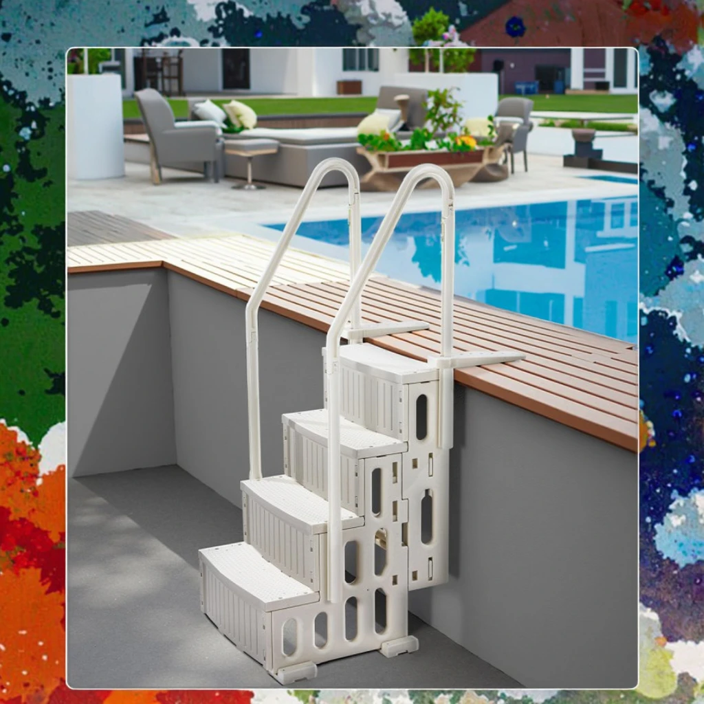 

Robust 4-Step White Pool Ladder with 2 Handrails 1.22-1.37m Depth Pool Tool & Accessory 3 Steps Optional