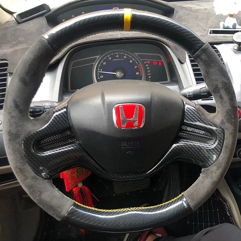 Customized Car Steering Wheel Braid Cover for Honda Civic 8 8th Generation 2006 2007 2008 Suede on Interior Car Wheel Steering