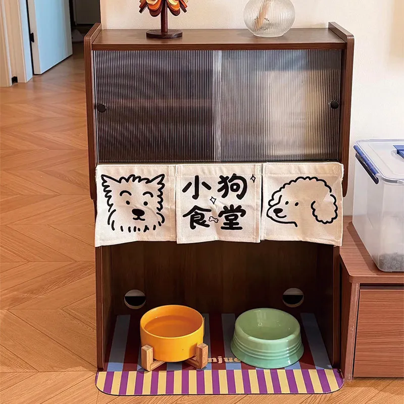VIKAMA Pet Door Curtain Velcro No Drill Privacy Curtain for Dog Cat Litter Box Kitchen Canteen Cat House Decor