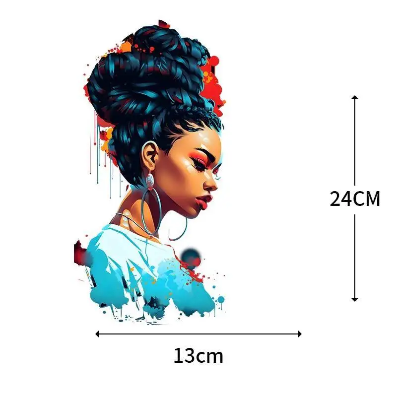 Fashionable Black Girl Heat Transfer Printed Stickers DIY Women\'s T-shirt Sweatshirt Decoration Heat Transfer Personalized Print