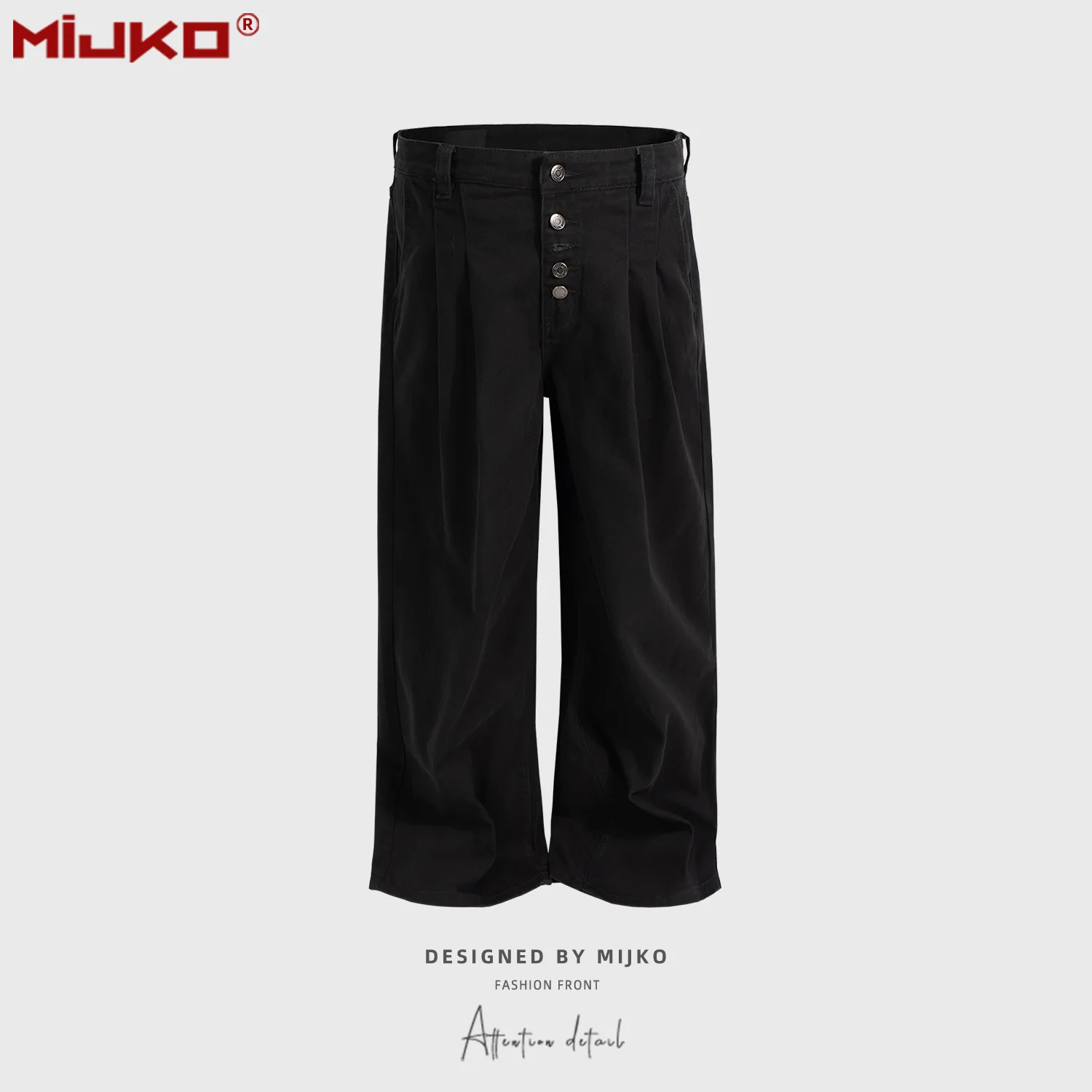 

MIJKO Wide-Leg Jeans Placket Design Straight Pleated Cut Trendy Straight Pleated Cut Wide-Leg Denim Pants G6935