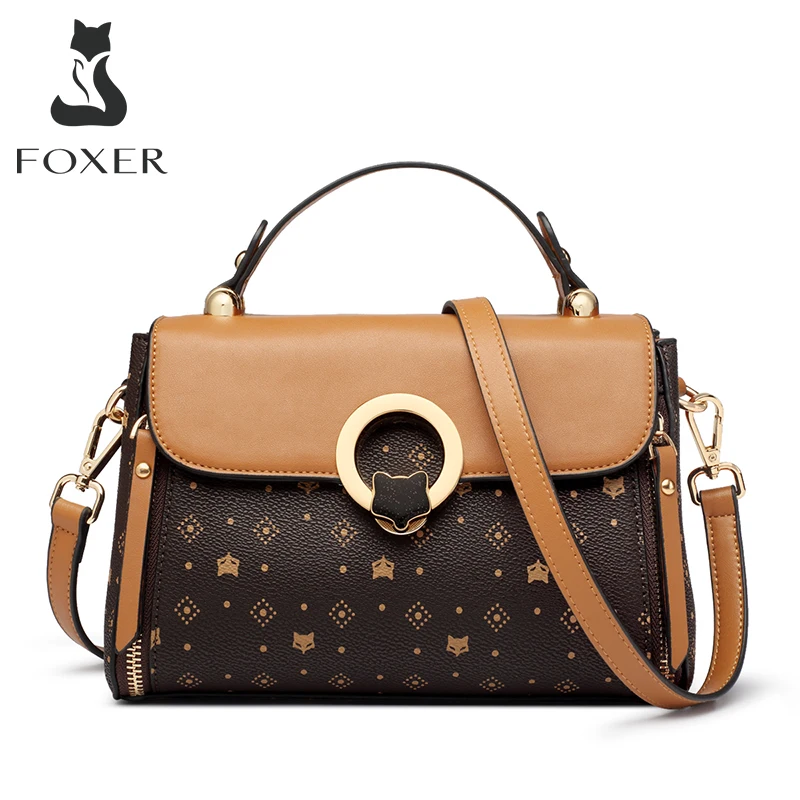 FOXER Tas Wanita PVC Kulit Tanda Tangan Antik Tas Tangan Wanita Fashion Retro Tas Selempang Bahu Travel Wanita Kasual