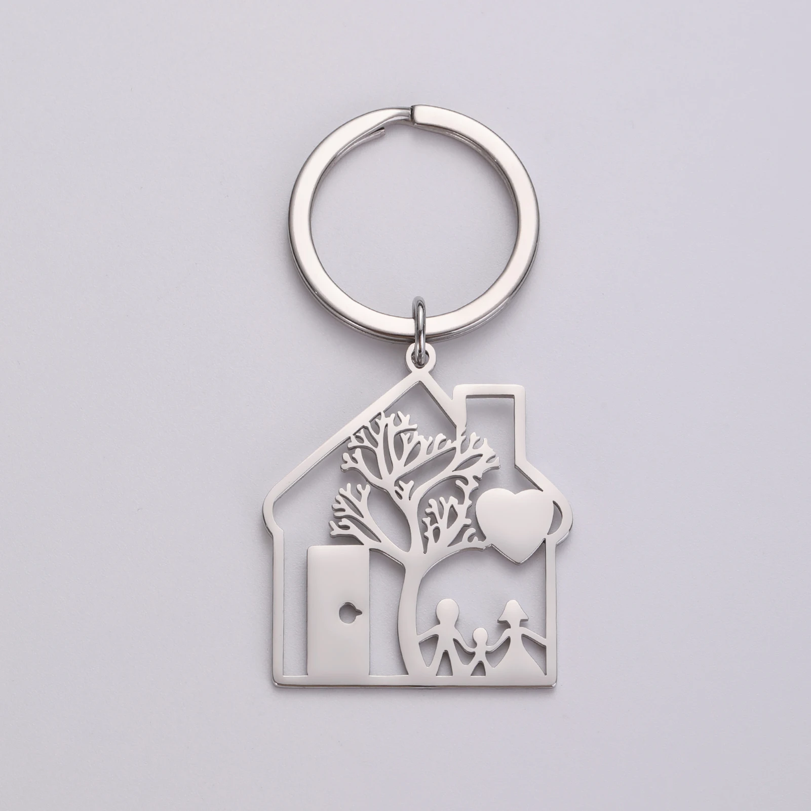 COOLTIME Familienhaus Anhänger Schlüssel bund Edelstahl Baum Liebe Mutter Papa Kind Auto Schlüssel ring Mode Verwandtschaft Schlüssel anhänger Schmuck Geschenk – Detail 6
