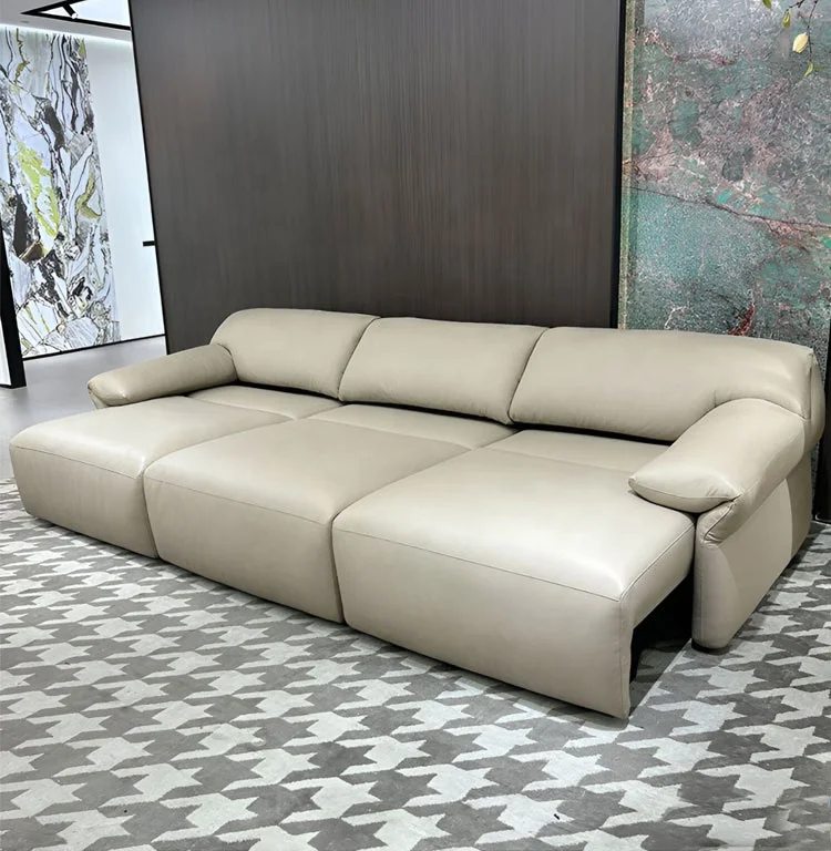 #Couch Italian Minimalist Electric Genuine Leather Sectional Sofa Bed Three-seater Tilt Intelligent Solid Wood Frame