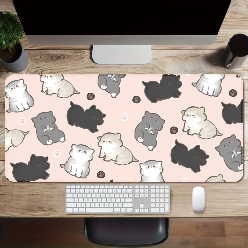 Cute Cat Pattern Mouse Pad Gaming Desk Mat Non-Slip Rubber Base Large Mouse Pad for PC Laptop Keyboard Office Gaming Desk