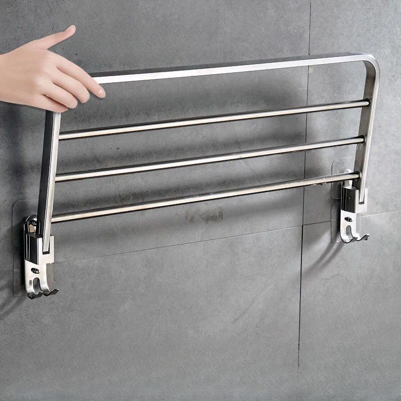 

304 Stainless Steel Multifunction Towel Rack, Bathroom Home Storage Holders, Wall Hanging Folding Bath Towel Rack, Perforation-f