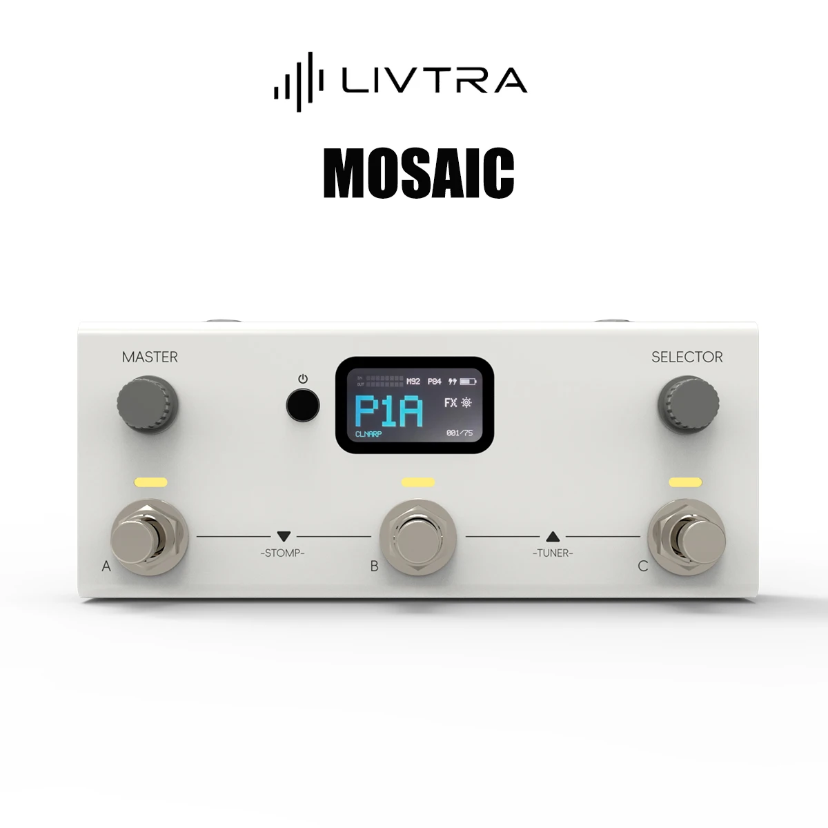 LIVTRA MOSAIC 3-Switch Multi-Effects Pedal –  8+1 Modules, 30 Amps + 30 Cabs, Bluetooth Audio, 7.5h Battery, 3 Footswitches