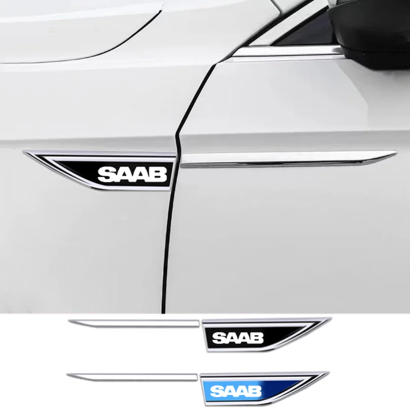 

2pcs Car Fender Side Blade Stainless Steel Decal Car Body Protective Sticker with Logo for Saab 93 95 Saab 9-3 9-5 900 9000 Car