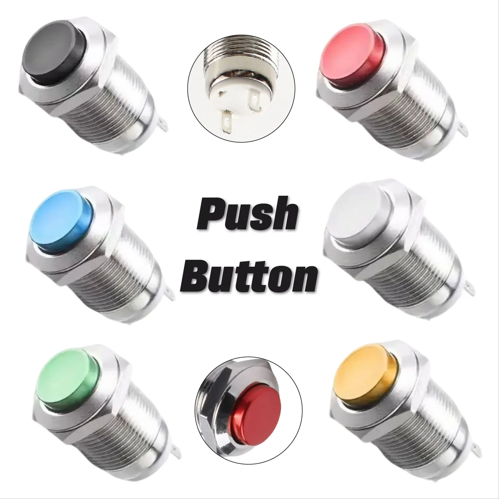 Momentary Push Button Switch Stainless Steel Metal High Head Self Reset Switch for Doorbell Bell Horn 12mm 5/20pcs
