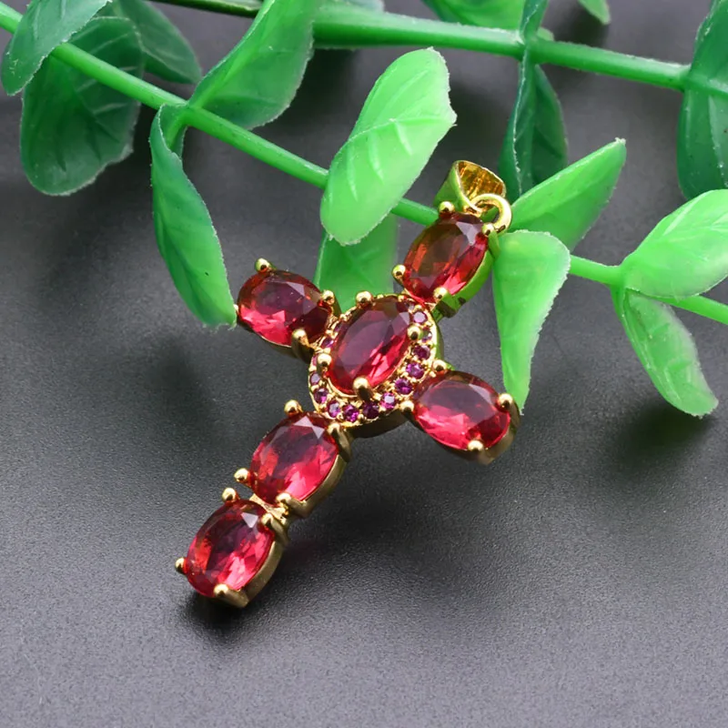 Luxury Jewelry Making Supplies Delicate Color Remain Gold Plated Multi CZ Setting Cross Pendant for Women Necklace