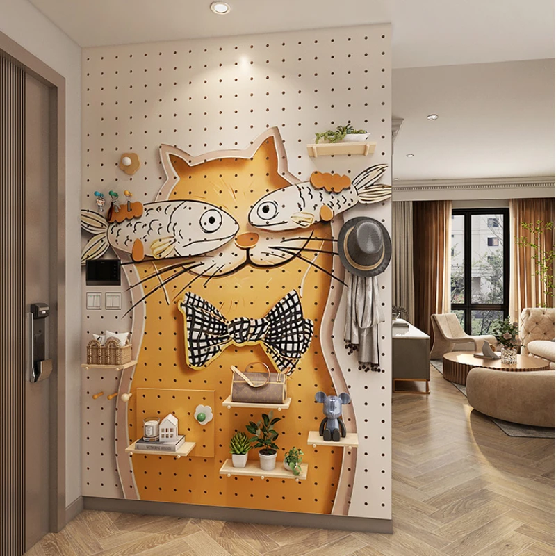 Creative Solid Wood Wire-Wrap Board Storage Rack Kitty Entrance Hanging Board Partition Wall Custom Storage Rack