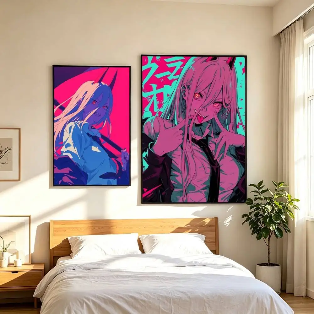 P-Power C-Chainsaw Man Anime  Poster Waterproof Wall Art Sticker For Bar Living Room Vintage Decor High Quality Print Gift