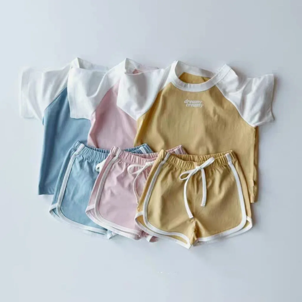 

2025 Summer New Baby Short Sleeve Clothes Set Boys Girls Letter Print T Shirts + Shorts 2pcs Suit Cotton Children Casual Outfits