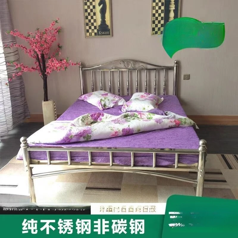 Thickened bold 304 stainless steel bed Household 1.5 meters double bed Rental room Apartment bed frame
