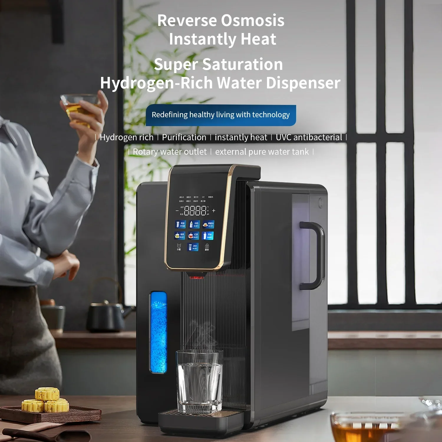 2500pbb Hydrogen Rich H2 Countertop Water Purifier Dispenser Reverse Osmosis System Desktop Filters Manual Household