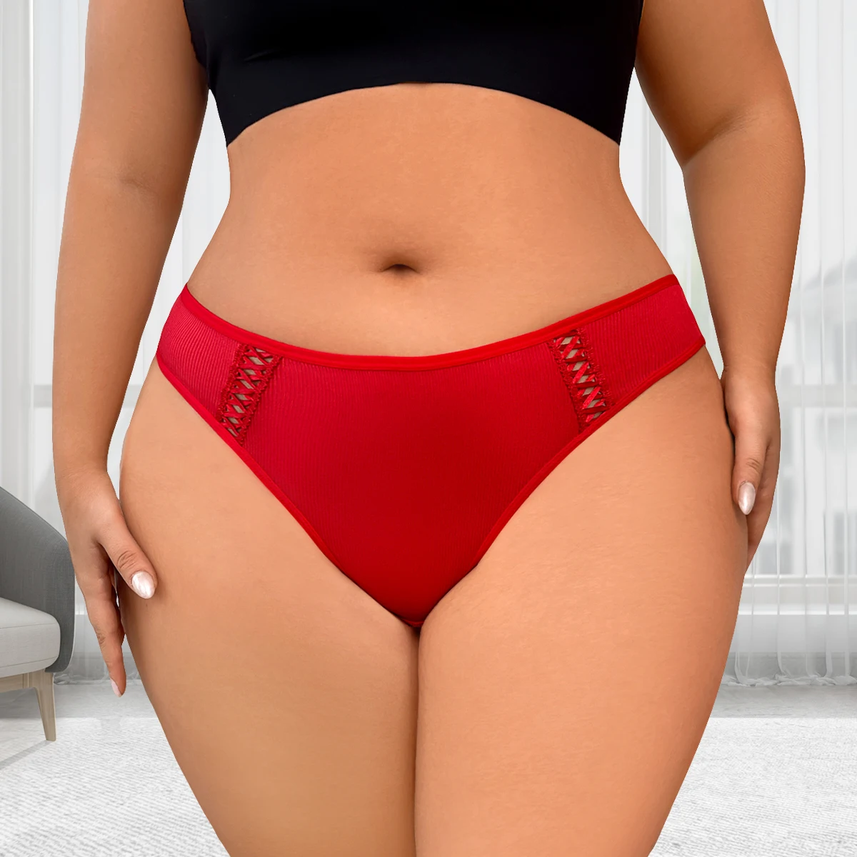 New Fashion Tie Bow Sexy Women G-string Low Rise Plus Size Female Underwear Breathable Ribbed Ladies Thongs Intimate Lingerie