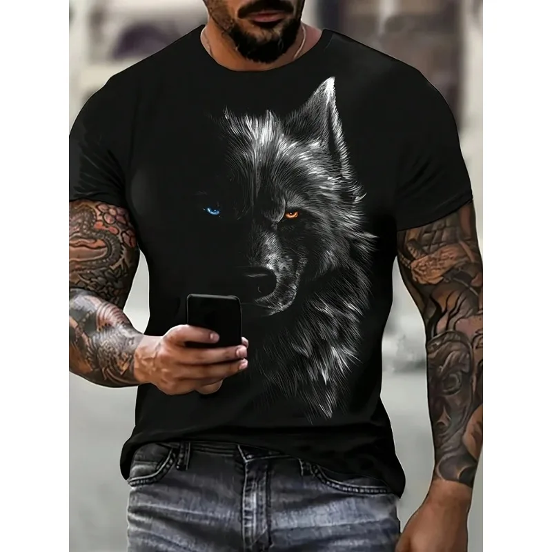 

Men's 3D Wolf Print T-Shirt Casual Round Neck Short Sleeve Shirt Breathable and Comfortable Fabric Men's Street Outdoor Clothing