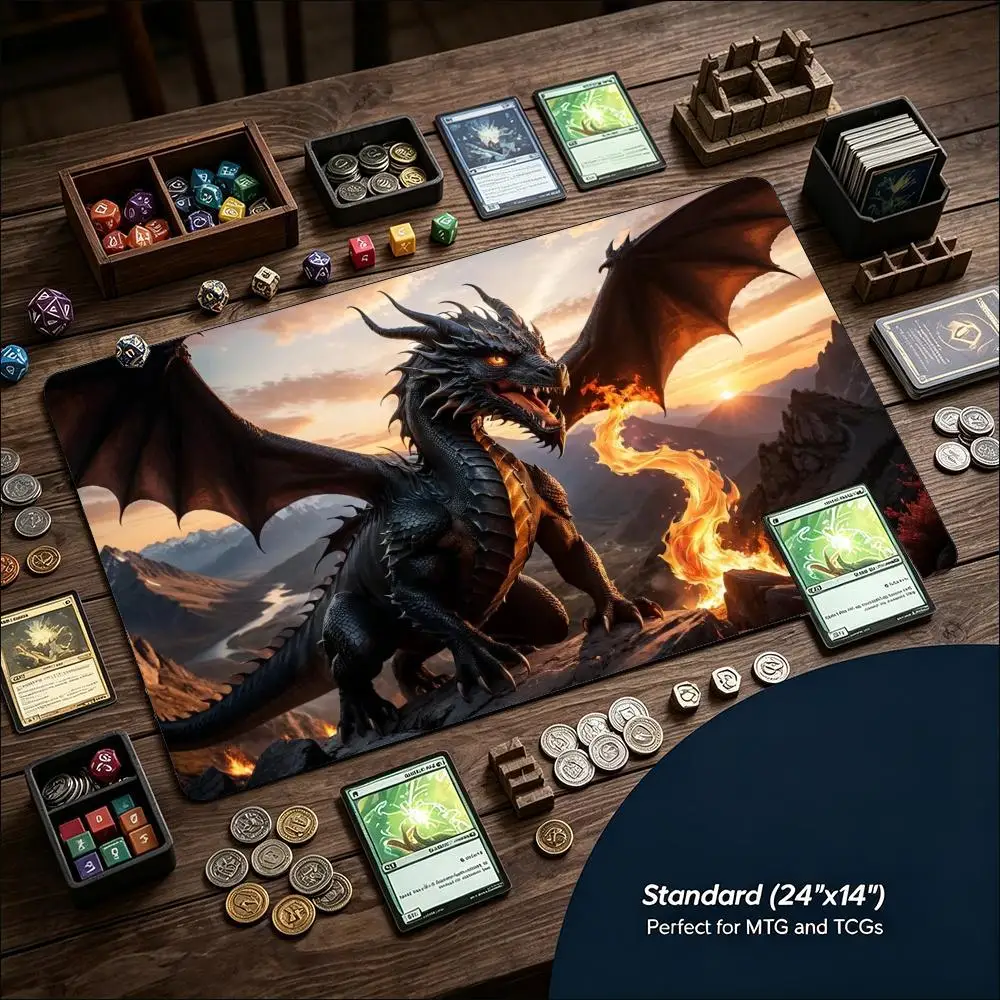 Dark Mythical Dragon Game Playmat Non Slip Rubber Large Desk Mat Stitched Edge For Card Game PC Laptop Gaming Study Work