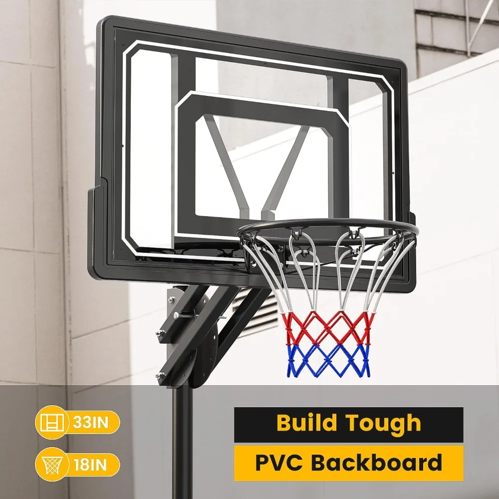 Portable Basketball Hoop Outdoor 5.5FT-9.5FT Easy Height Adjustable Stand System w/Shatterproof Backboard with Free Weighted Bag