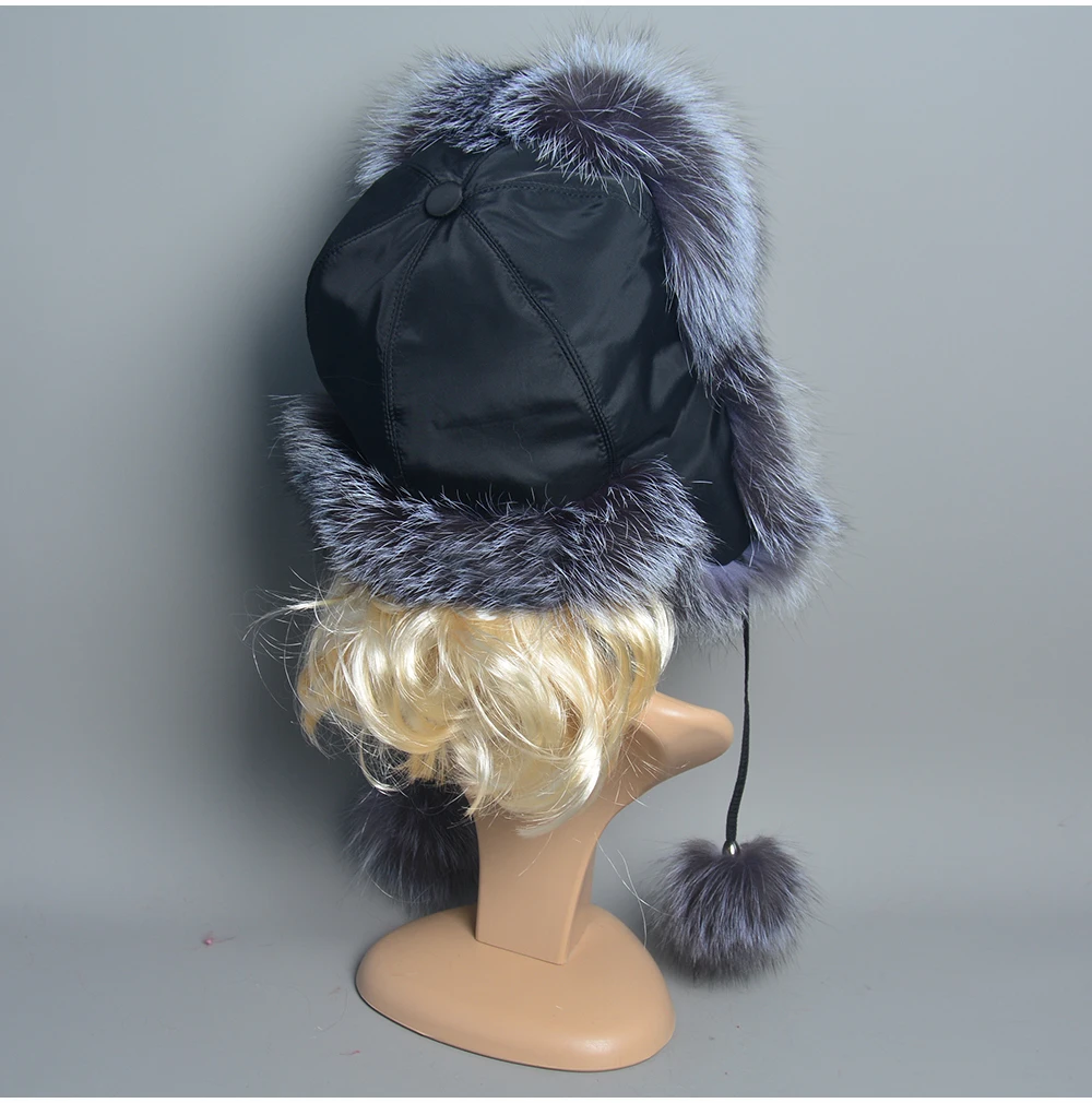 Winter Warm Ladies 100% Real Raccoon Fur Hat Russian Real Fox Fur Bomber Hats With Ear Flaps For Women Genuine Real Fox Fur Caps