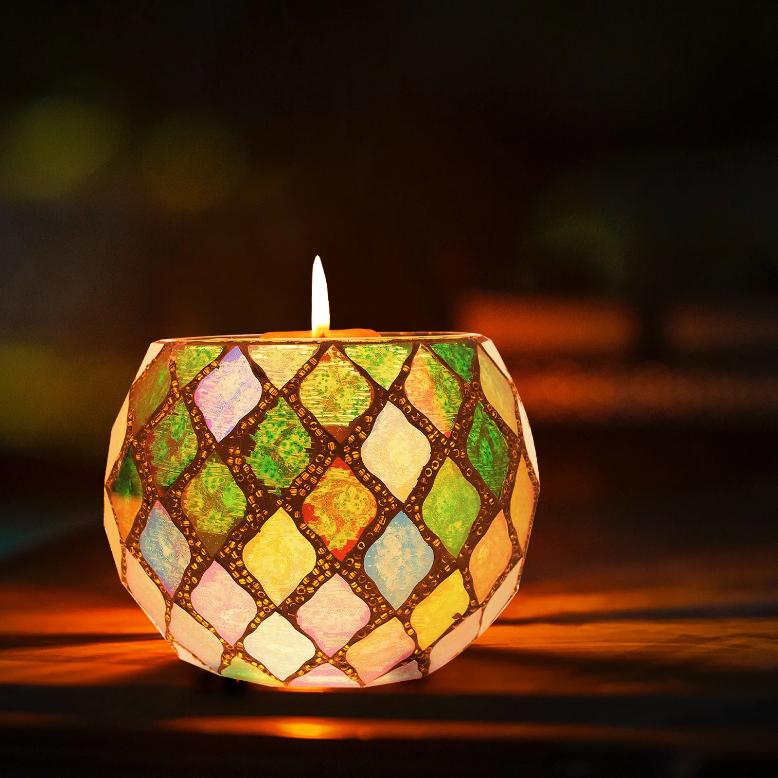 

Romantic Glass Mosaic Holder Votive Tea Light Holder Home Decor for Living Room Bedroom Office Yoga Votive Holders