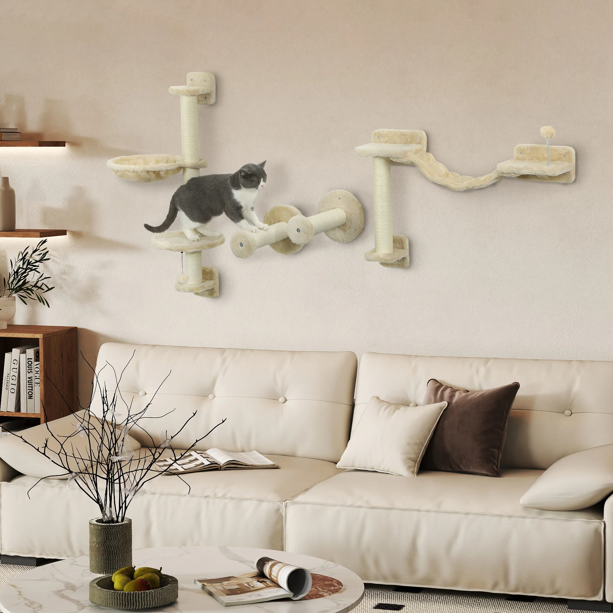 PawHut Estante de Escalada para Gatos de Pared con Hamaca Bola