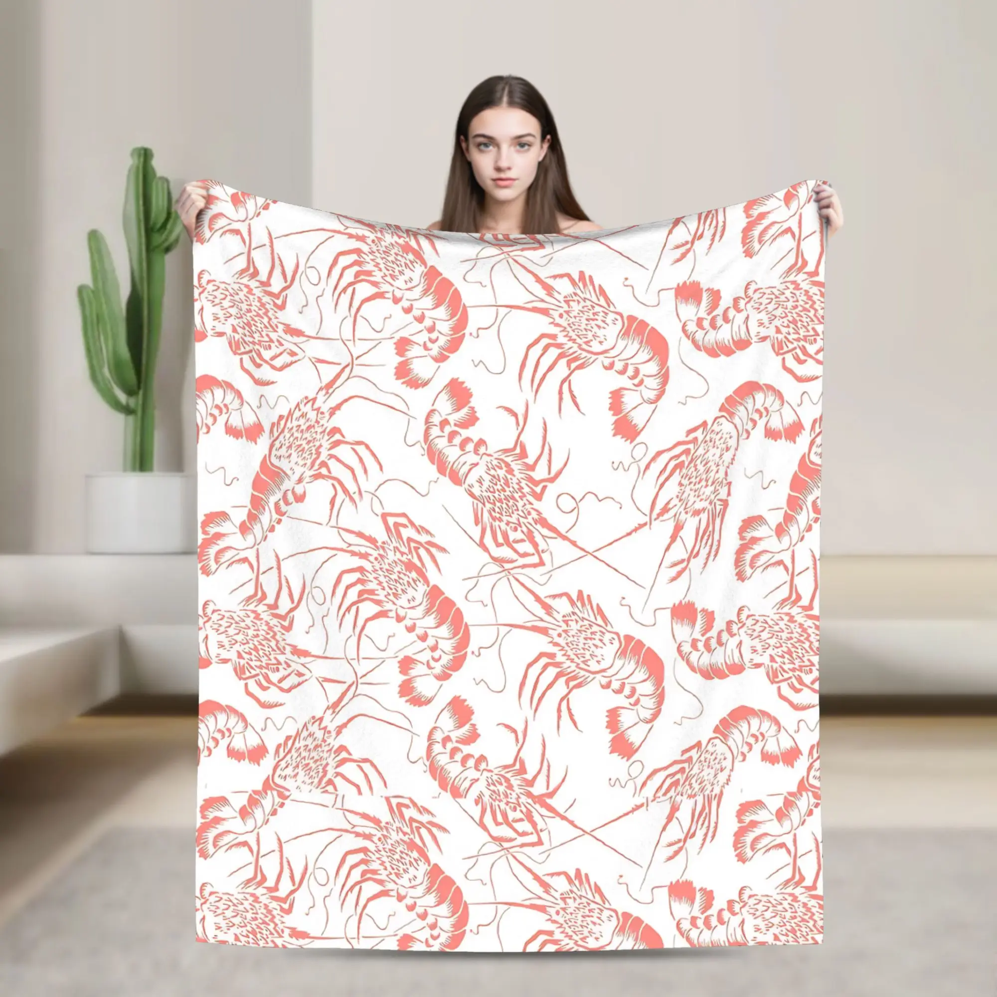 

Prawn Shrimp Pattern Blanket Flannel Throw Blankets Bedding Couch Printed Soft Warm Bedspreads,