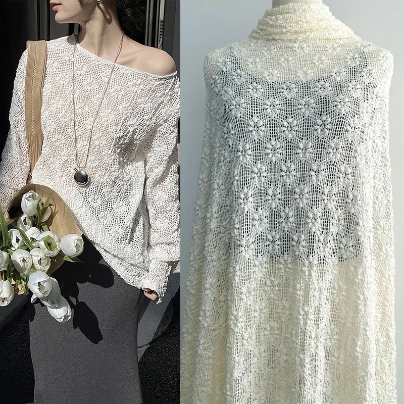 Mistlace 5 Yards White Bubble Lace Fabric Hollow Kinit Mesh Cloth Scalloped Edage Wedding Dress DIY Tetile #124