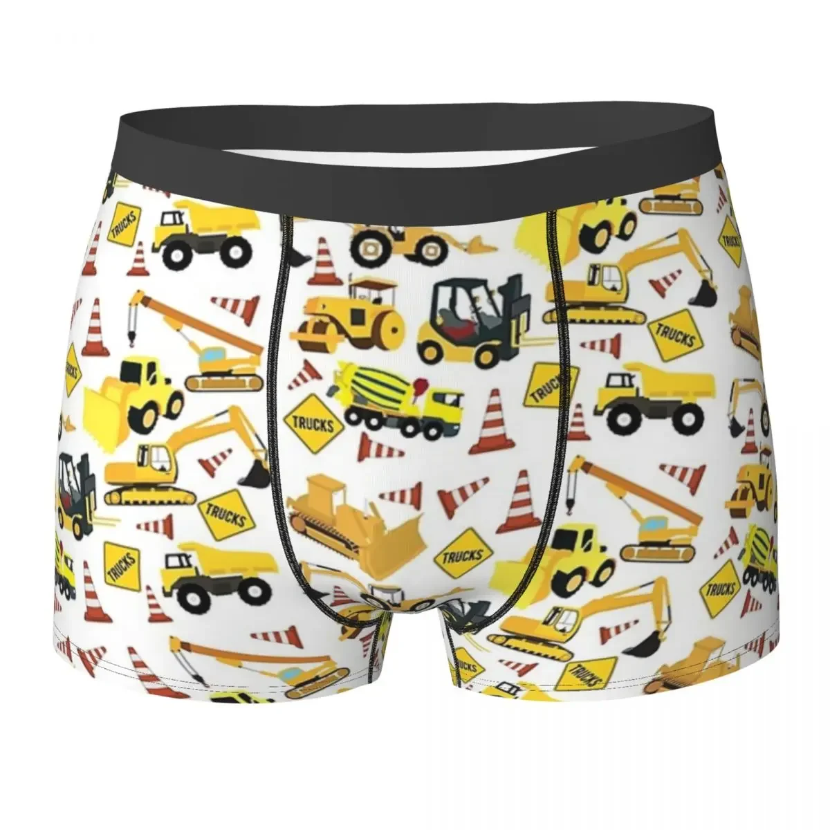 Boxer Underpants Shorts Construction Trucks Pattern - Excavator, Dump Truck, Backhoe And More Panties Men Soft Underwear