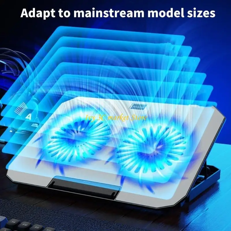 D7yc 2つの静かなファン付きノートブック用の2つの静かなファンの電話ホルダー機能を備えた人間工学に基づいたラップトップ冷却パッド、USB接続
