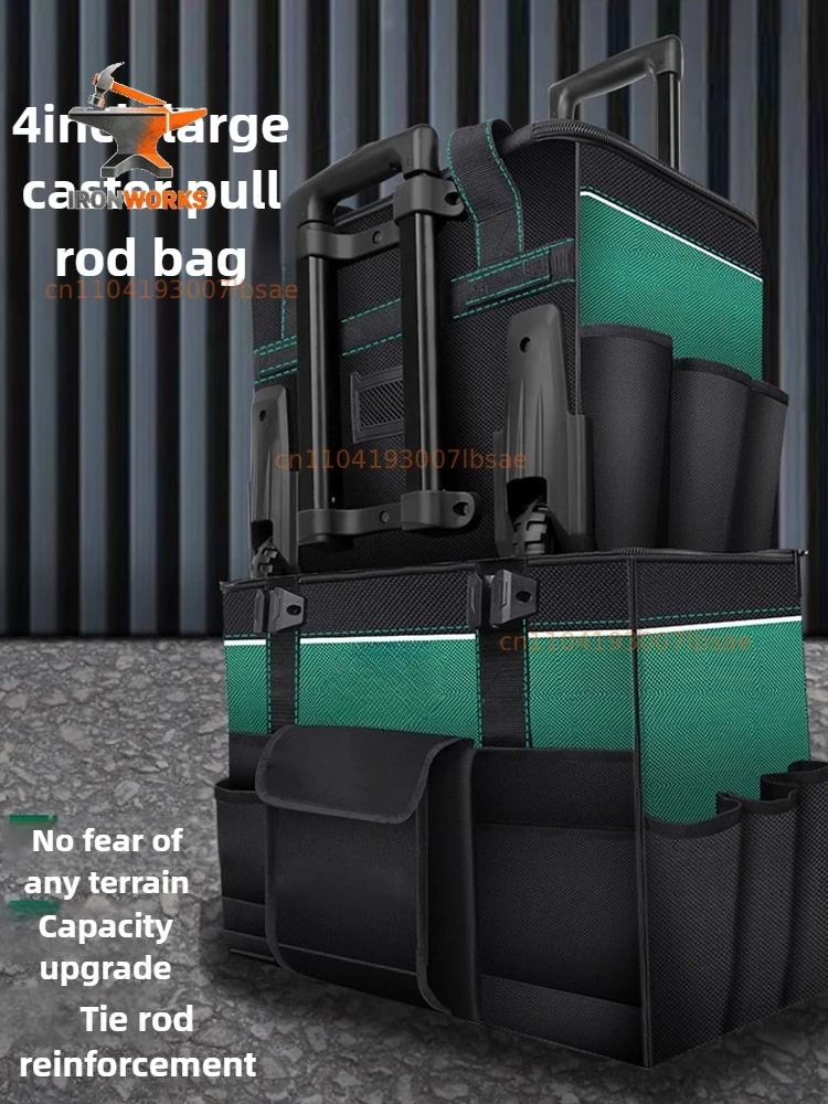 Pull Rod Tool Bag Wheel Portable Organizer Mechanic Toolbag Large Oxford Heavy Duty Tool Bags Thick Wear-resistant Toolbox