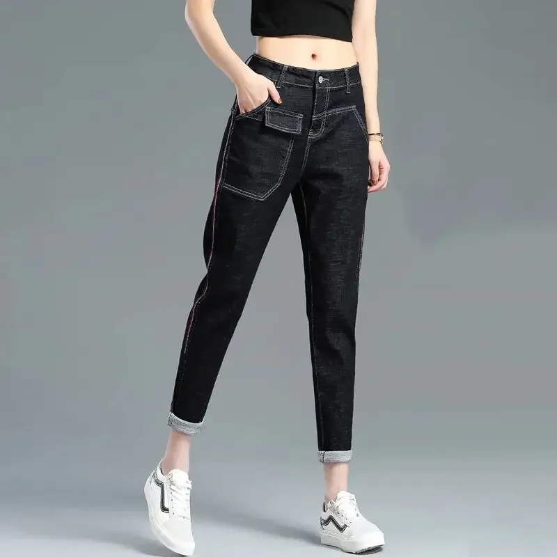 Cowboy Pants for Woman Loosefit High Waist Shot and Capris Trousers Wide Leg Size X Larg Stretched 2000s Y2k Women's Pipe Jeans