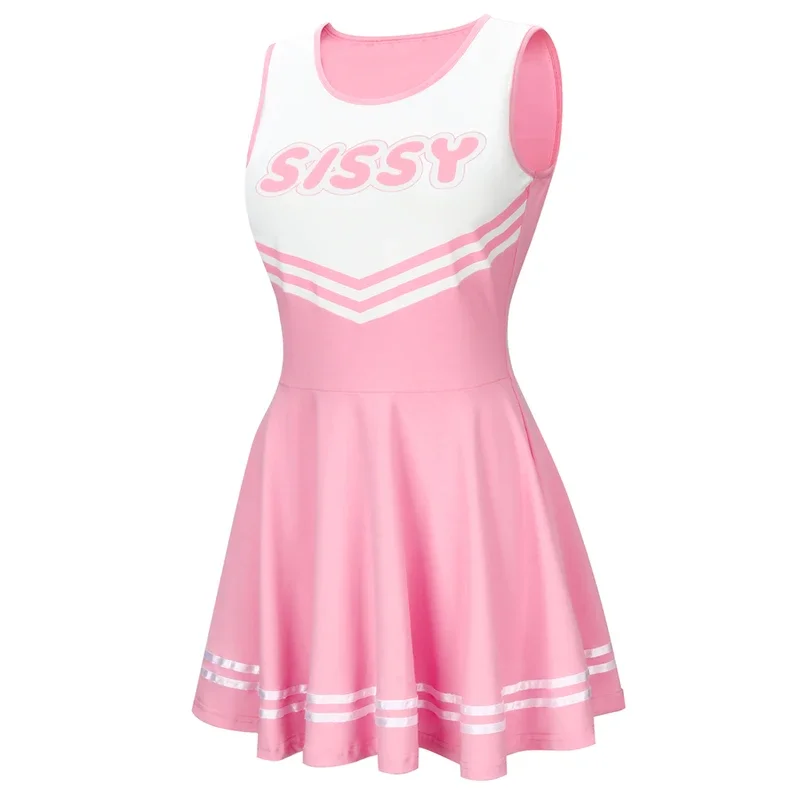 SISSY-Uniforme de pom-pom girl pour filles, robe blanche rose en fibre, tenue de pom girl, costume de fête pour lycéennes