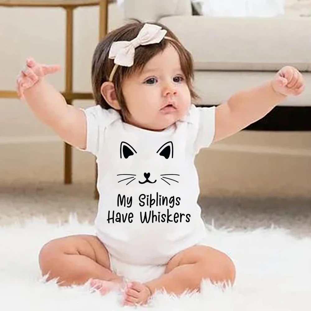 Cat Baby Romper Baby Shower Gift My Siblings Have Whiskers Print Bodysuit Newbron Funny Clothes Pregnancy Announcement Jumpsuit