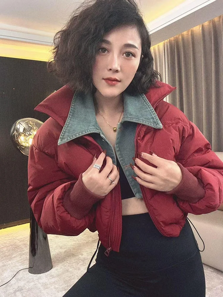 

Premium Feel Denim Collar Cotton Jaet Women's Loose Versatile Winter New Design Cotton Clothes Meat Covering Outerwear