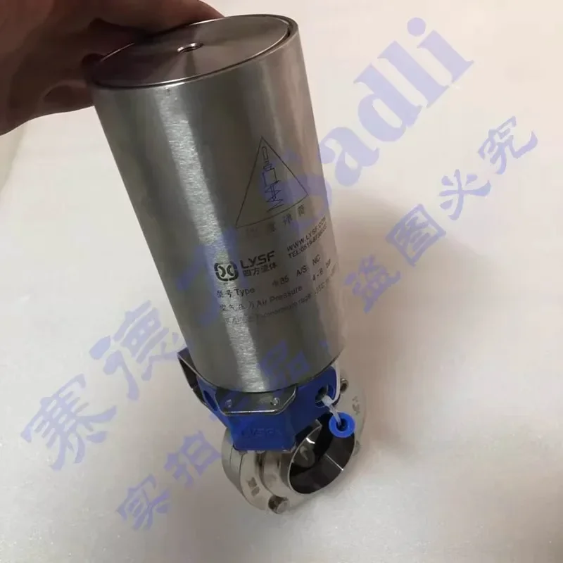 LYSF رباعية الاتجاه السائل الصحي العمودي ISO البريطانية DN الألمانية القياسية الهوائية بعقب لحام صمام الفراشة