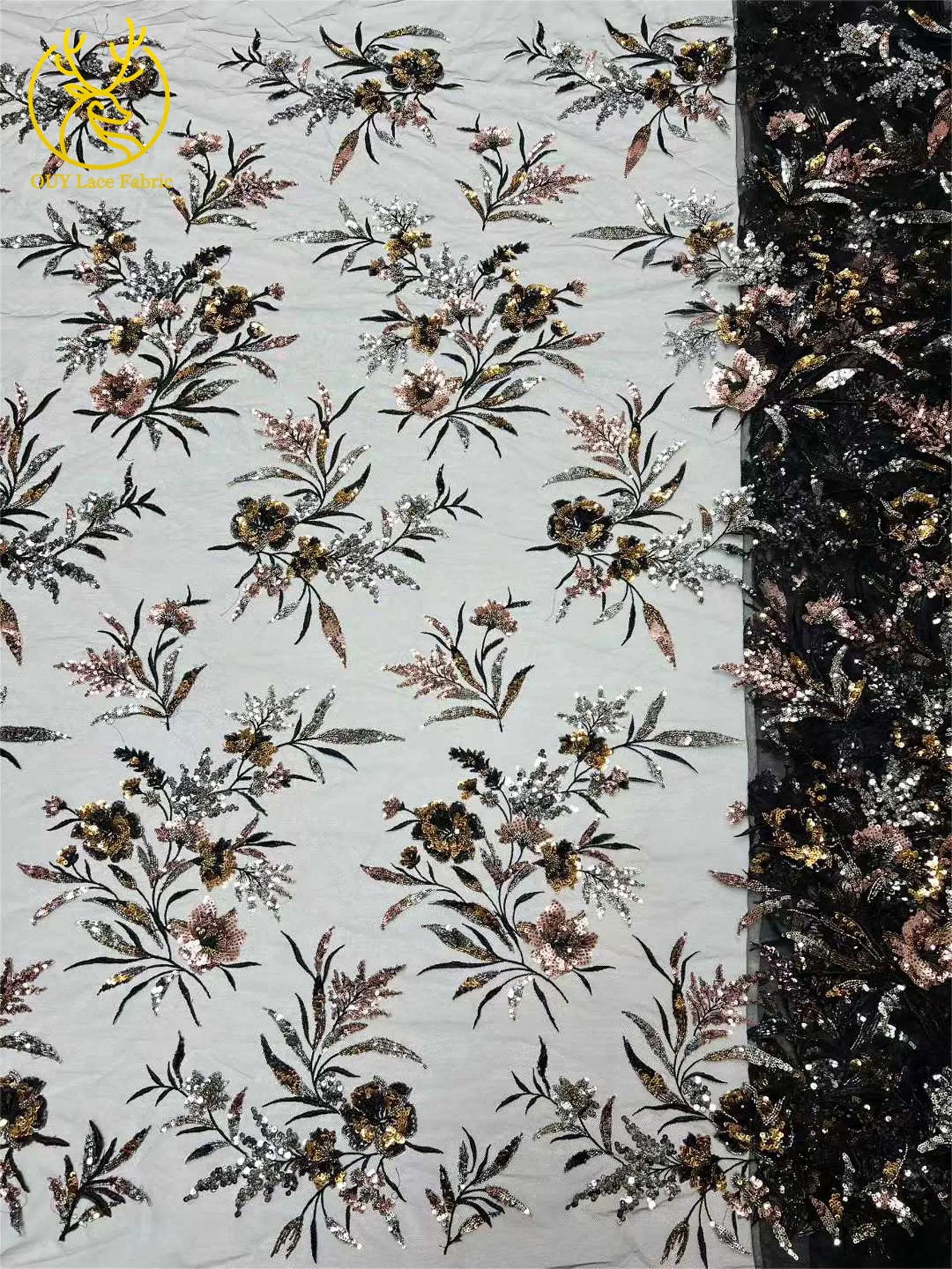 Neuester mit Pailletten bestickter Spitzenstoff 2026 Hochwertiger nigerianischer Perlen-Spitzenstoff, geeignet für Damen-Hochzeitskleider, 5 Yards – Detail 7